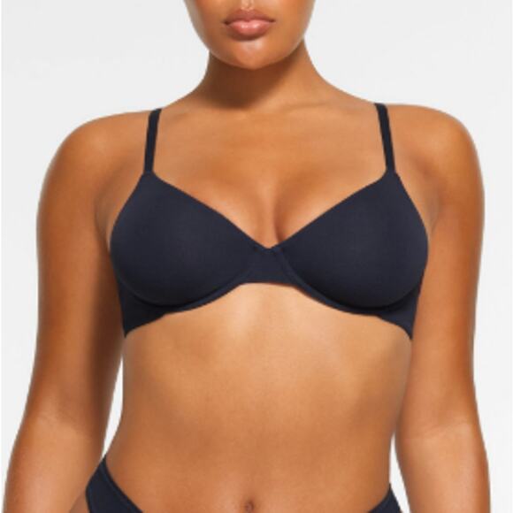 NEW SKIMS Navy Blue Cotton Jersey T-Shirt Bra Size 32D - Picture 1 of 5
